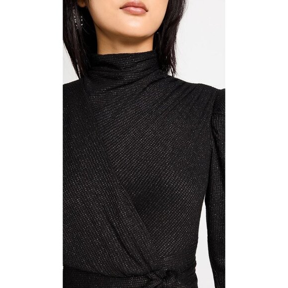 Sabina Musayev Sicily Mini Dress Knit Sweater Draped Long Sleeve Fitted Metallic - Picture 9 of 13